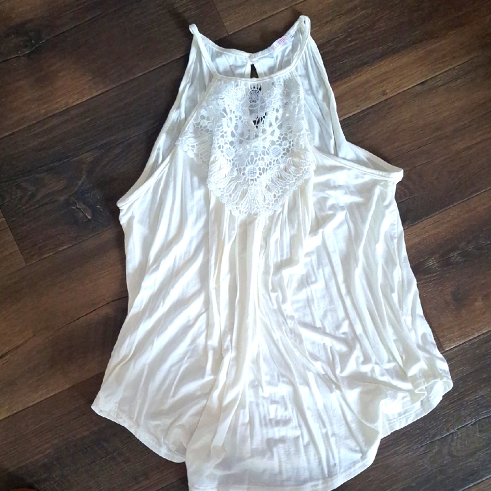 White Crochet-Detail Halter Tank Top